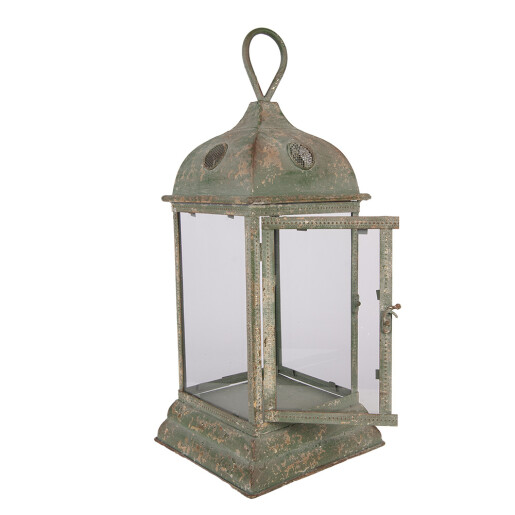 Felinar metal verde vintage 20x20x49 cm