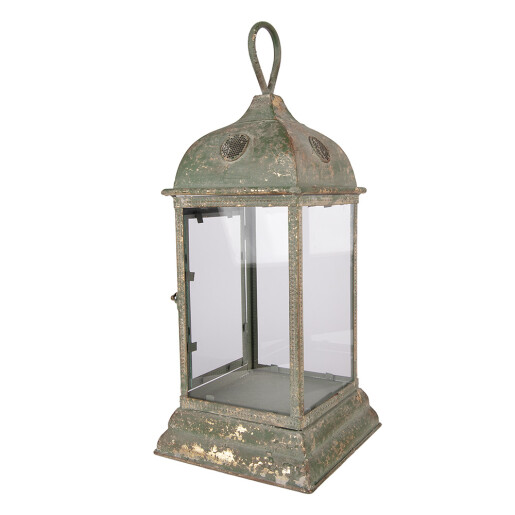 Felinar metal verde vintage 20x20x49 cm