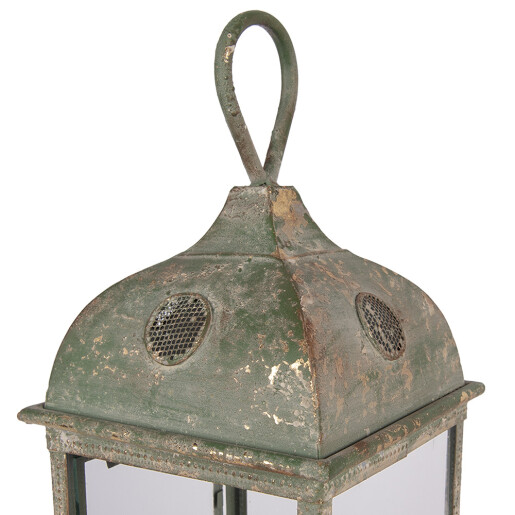 Felinar metal verde vintage 20x20x49 cm