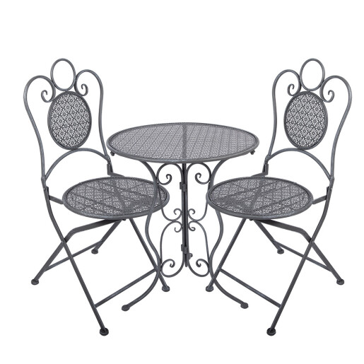 Set mobilier gradina masa, 2 scaune fier gri antracit Ø 60x71 cm / 50x40x93 cm (2)