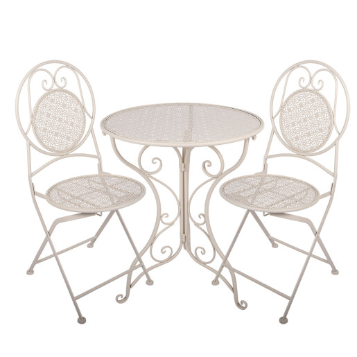 Set mobilier gradina masa 2 scaune fier alb Ø 60x74 / 50x40x92 cm (2)