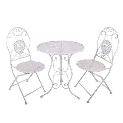 Set mobilier gradina masa, 2 scaune fier alb Ø 60x70 cm / 50x40x93 cm (2)