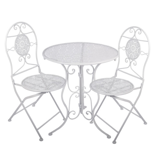 Set mobilier gradina masa, 2 scaune fier alb II Ø 60x70 cm / 50x40x93 cm (2)