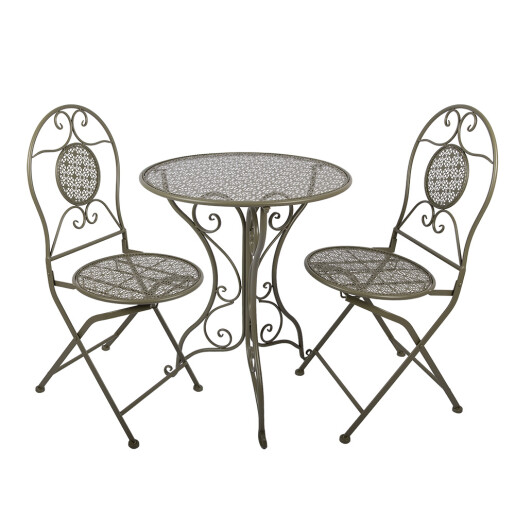 Set mobilier gradina masa, 2 scaune fier verde Ø 60x70 cm / 50x40x93 cm (2)