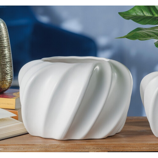 Vaza flori ceramica alba Polka 26,5 x16 cm