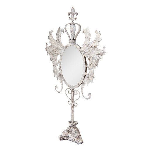 Oglinda masa metal alb vintage 37x14x68 cm