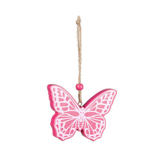 Set 24 decoratiuni Fluturasi lemn alb roz 18x10,5x1h