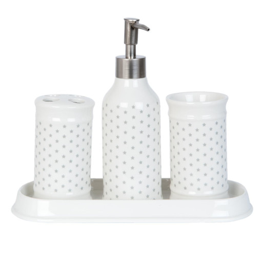 Set baie ceramica 4 piese alb gri model Stelute
