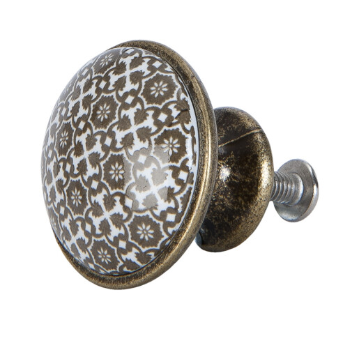 Buton mobilier ceramica alba maro Ø 2x2 cm