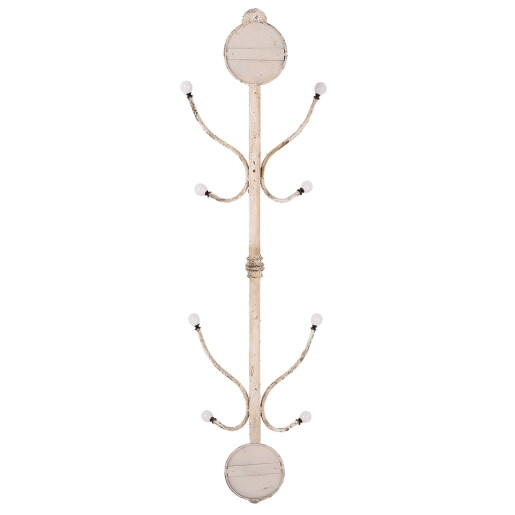 Cuier perete fier bej vintage ceramica alba 28x22x100 cm