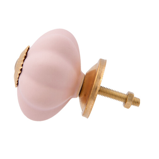 Set 2 butoni mobilier ceramica roz metal auriu Ø 4x3 cm