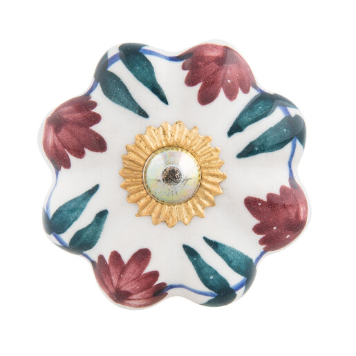 Set 2 butoni mobilier ceramica multicolora metal auriu Ø 4x3 cm