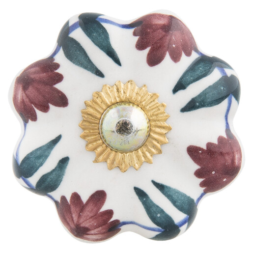 Set 2 butoni mobilier ceramica multicolora metal auriu Ø 4x3 cm