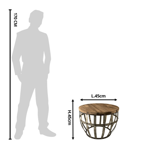 Masuta rotunda fier si lemn 45x28x45 cm