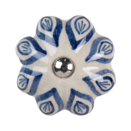 Buton mobila din fier si ceramica albastra bej 5 cm