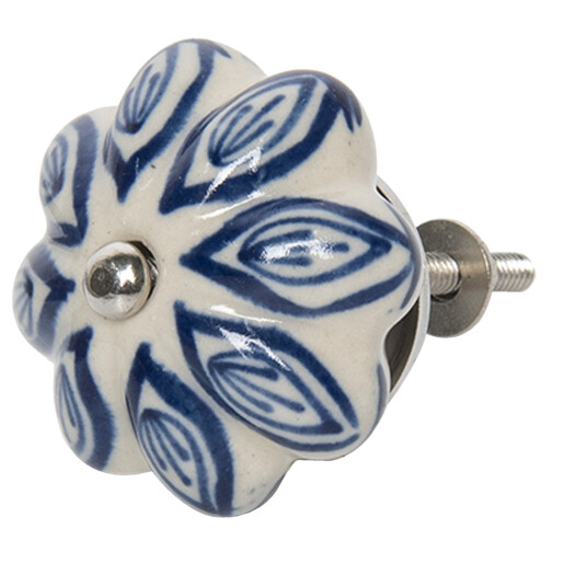 Buton mobila din fier si ceramica albastra bej 5 cm
