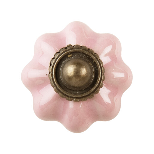 Set 2 butoni mobilier ceramica roz metal cupru Ø 4x3 cm