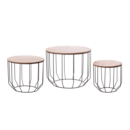 Set 3 masute lemn fier 36 x h. cm. 35,5, 46 x 39,5, 56 x 44,5 cm