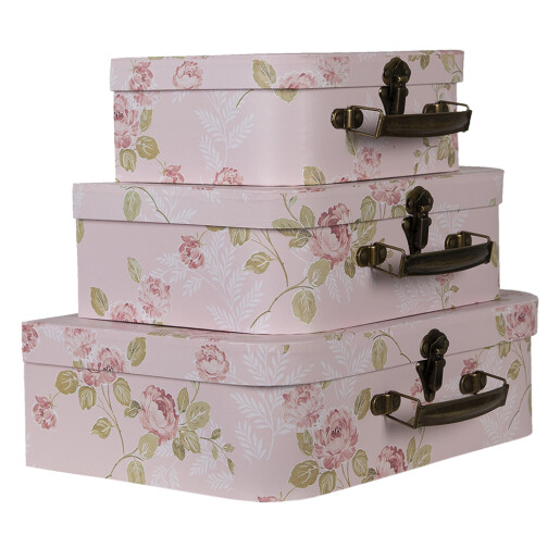 Set 3 cutii depozitare carton roz verde 30x21x9 cm, 25x18x9 cm, 20x16x8 cm