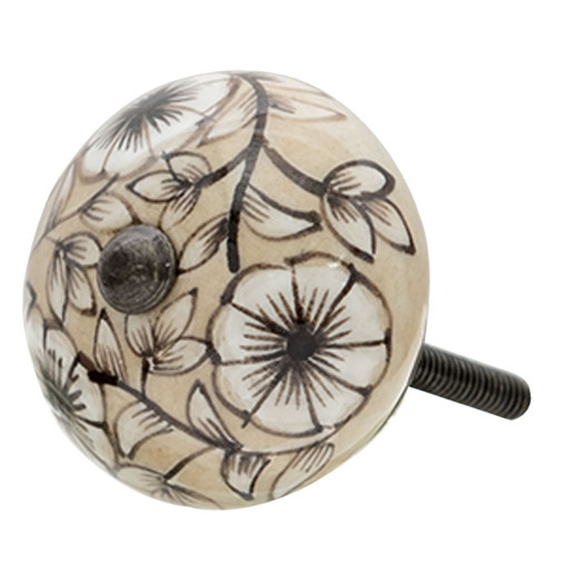 Set 4 butoni mobilier din ceramica crem maro decor Floral 4x3 cm