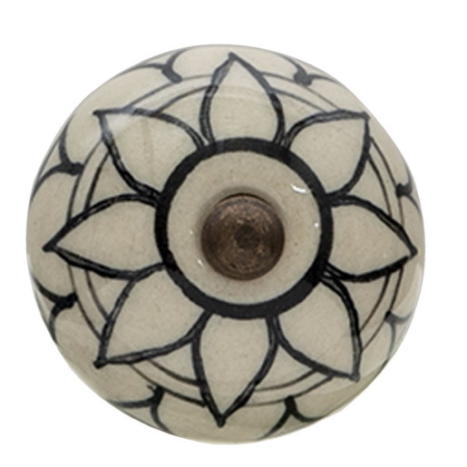 Set 4 butoni mobilier din ceramica crem neagra 4x3 cm