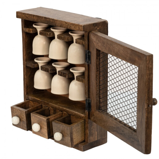 Set 6 suporturi oua in cutie lemn 23x9x30 cm