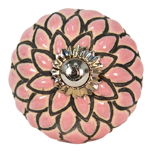 Buton mobilier ceramica neagra roz metal argintiu Ø 3x4 cm