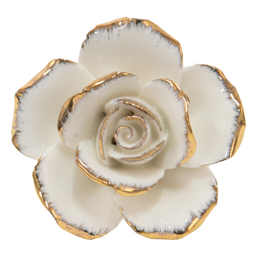 Set 2 butoni mobilier ceramica alba aurie Floare 5x4x5 cm