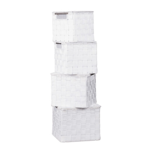 Set 4 cutii depozitare cu capac, albe 17 x 17 x h 16, 19 x 19 x 17, 21 x 21 x 18, 23 x 23 x 18,5 cm