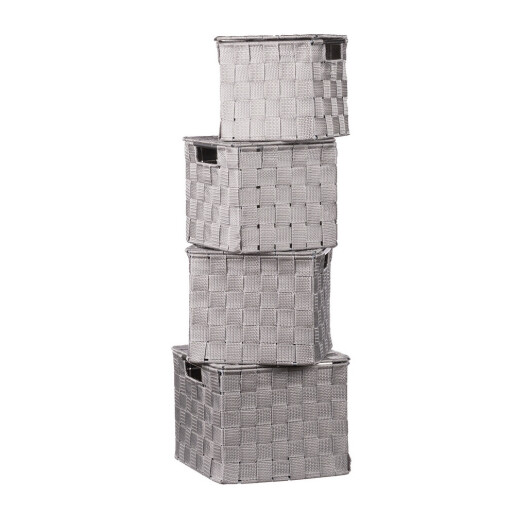 Set 4 cutii depozitare cu capac, gri 17 x 17 x h 16, 19 x 19 x 17, 21 x 21 x 18, 23 x 23 x 18,5 cm