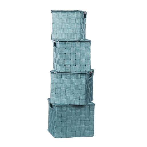 Set 4 cutii depozitare cu capac, turcoaz 17 x 17 x h 16, 19 x 19 x 17, 21 x 21 x 18, 23 x 23 x 18,5 cm