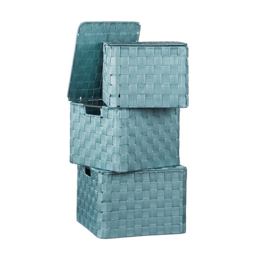 Set 3 cutii depozitare cu capac, turcoaz 25 x 25 x 20, 27 x 27 x 21, 30 x 30 x 22 cm