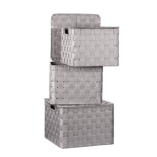 Set 3 cutii depozitare cu capac, gri 25 x 25 x 20, 27 x 27 x 21, 30 x 30 x 22 cm