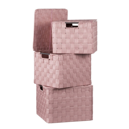 Set 3 cutii depozitare cu capac, roz 25 x 25 x 20, 27 x 27 x 21, 30 x 30 x 22 cm
