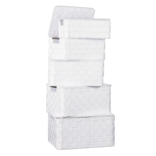 Set 5 cutii depozitare cu capac, alb  28 x 18 x 11, 30 x 20 x 13, 32 x 22 x 15, 33,5 x 24 x 17 cm