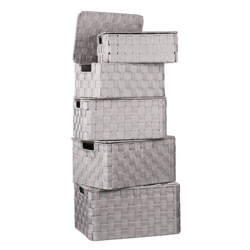 Set 5 cutii depozitare cu capac, gri  28 x 18 x 11, 30 x 20 x 13, 32 x 22 x 15, 33,5 x 24 x 17 cm