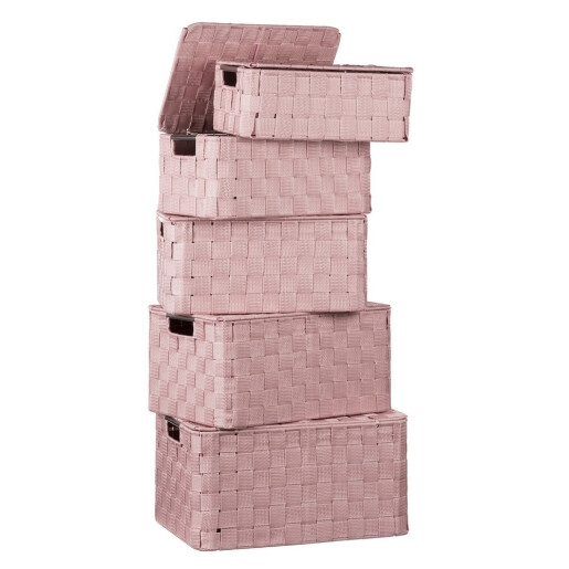 Set 5 cutii depozitare cu capac, roz  28 x 18 x 11, 30 x 20 x 13, 32 x 22 x 15, 33,5 x 24 x 17 cm
