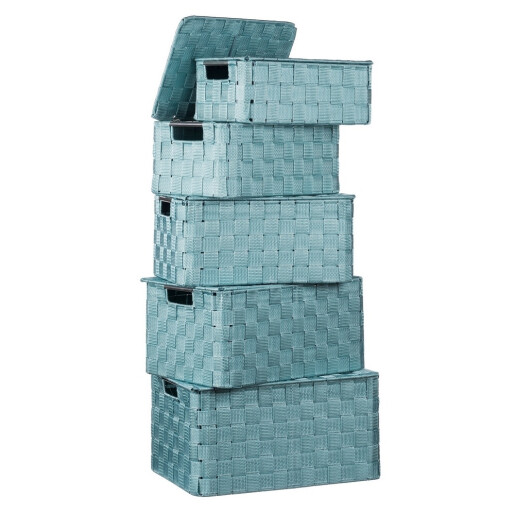 Set 5 cutii depozitare cu capac, turcoaz  28 x 18 x 11, 30 x 20 x 13, 32 x 22 x 15, 33,5 x 24 x 17 cm
