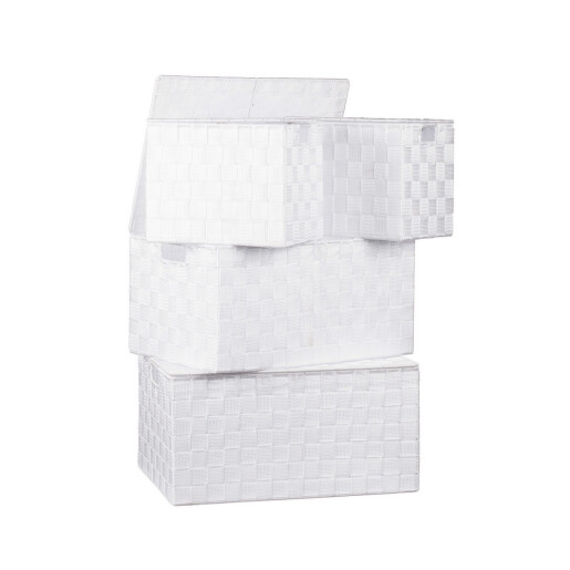 Set 4 cutii depozitare cu capac, alb 23 x 17 x 19 cm, 38 x 27,5 x 20 cm, 40 x 29,5 x 20,5 cm