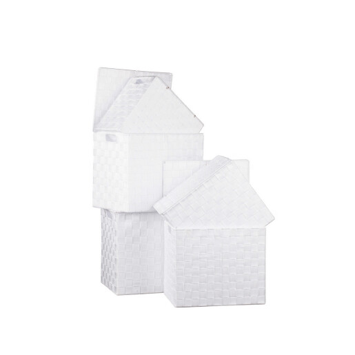 Set 5 cutii depozitare cu capac, albe 28x18x25.5 cm, 30x20x26.5 cm, 32x22x27.5 cm, 34x24x28.5 cm, 36x26.5x30 cm