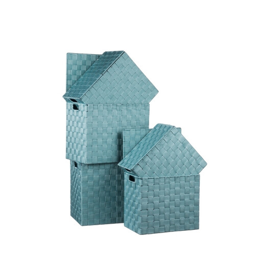 Set 5 cutii depozitare cu capac, turcoaz 28x18x25.5 cm, 30x20x26.5 cm, 32x22x27.5 cm, 34x24x28.5 cm, 36x26.5x30 cm