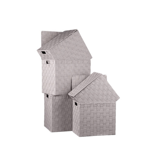 Set 5 cutii depozitare cu capac, gri 28x18x25.5 cm, 30x20x26.5 cm, 32x22x27.5 cm, 34x24x28.5 cm, 36x26.5x30 cm