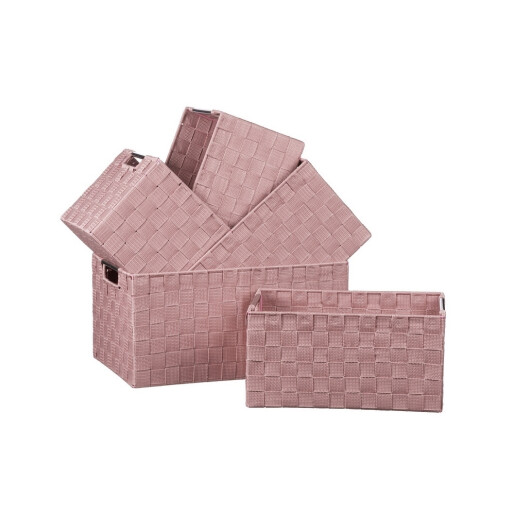 Set 5 cosuri depozitare roz 32x21x16 cm, 34x23x17 cm, 36x25x18 cm, 37x27x19 cm, 40x29x20 cm