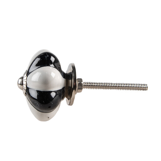 Set 2 butoni mobilier ceramica neagra gri metal argintiu Ø 4x3 cm