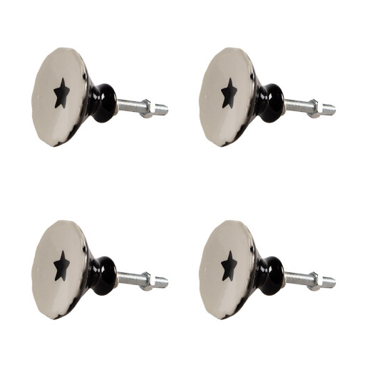 Set 4 butoni mobilier ceramica neagra bej Stelute 4x3/6 cm