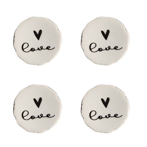 Set 4 butoni mobilier ceramica neagra bej Love 4x3/6 cm