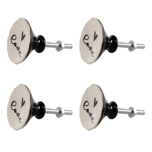 Set 4 butoni mobilier ceramica neagra bej Love 4x3/6 cm