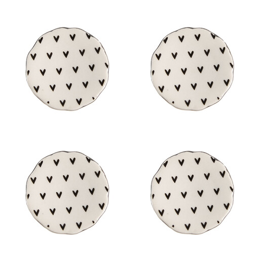 Set 4 butoni mobilier ceramica neagra bej Inimioare 4x3/6 cm