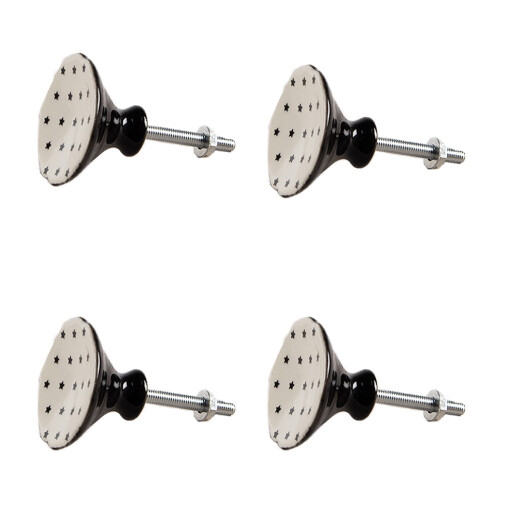 Set 4 butoni mobilier ceramica bej neagra Stelute 4x3/6 cm
