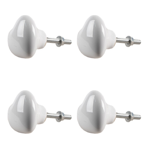 Set 4 butoni mobilier ceramica alba Inimioare 4x3/6 cm